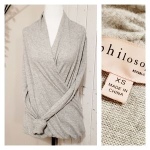 PHILOSOPHY | SOFT WRAP FRONT SWEATER GREY OVERSIZED